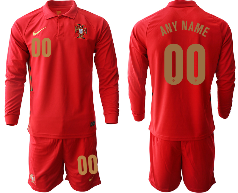 Men 2021 European Cup Portugal home red Long sleeve customized Soccer Jersey1
